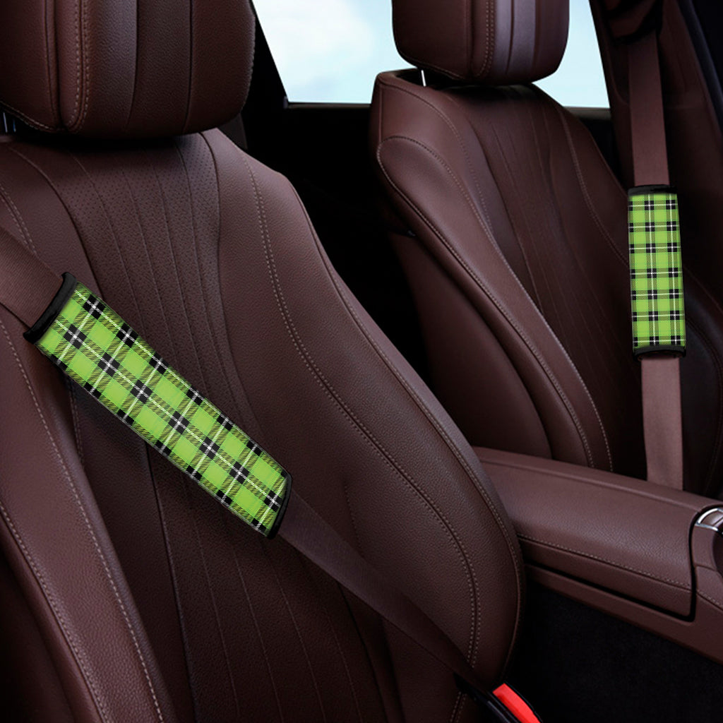 UFO Green Tartan Pattern Print Car Seat Belt Covers