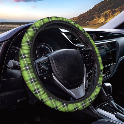 UFO Green Tartan Pattern Print Car Steering Wheel Cover