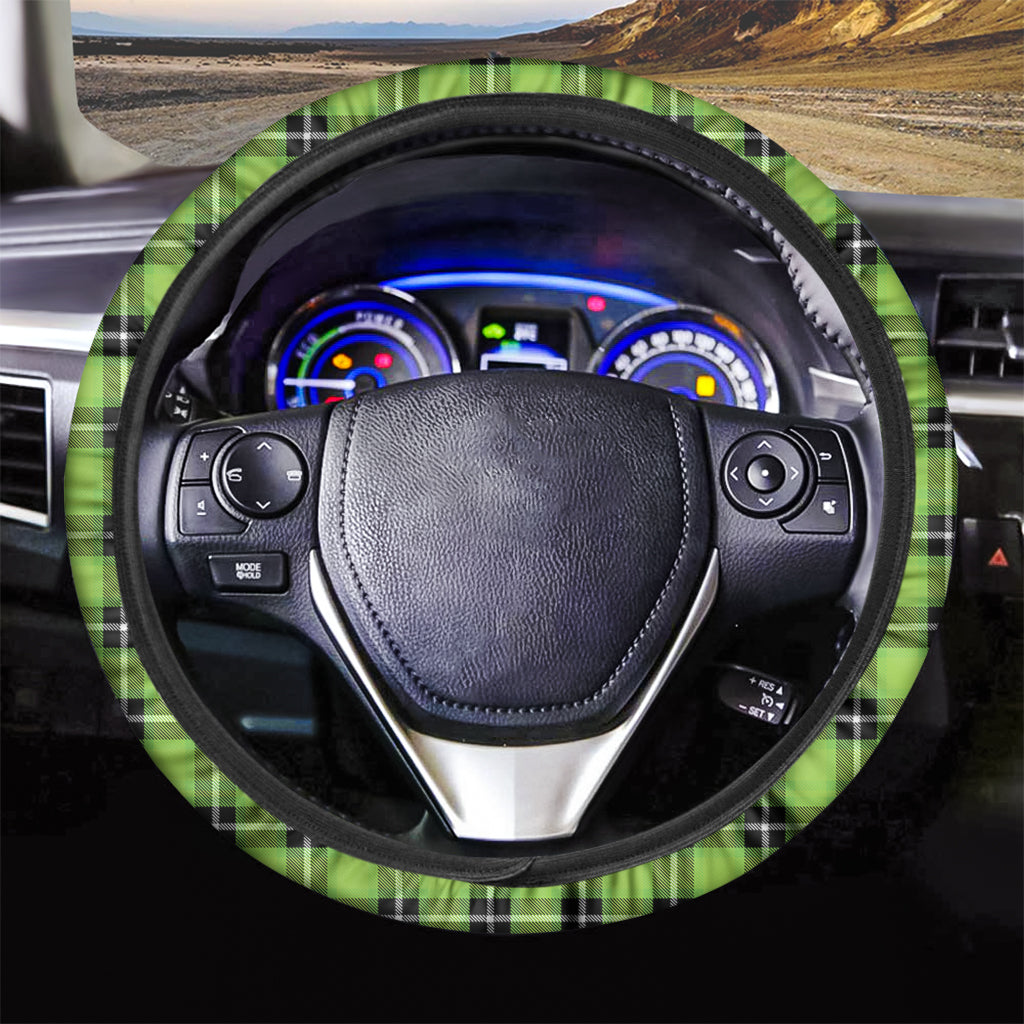 UFO Green Tartan Pattern Print Car Steering Wheel Cover