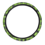 UFO Green Tartan Pattern Print Car Steering Wheel Cover