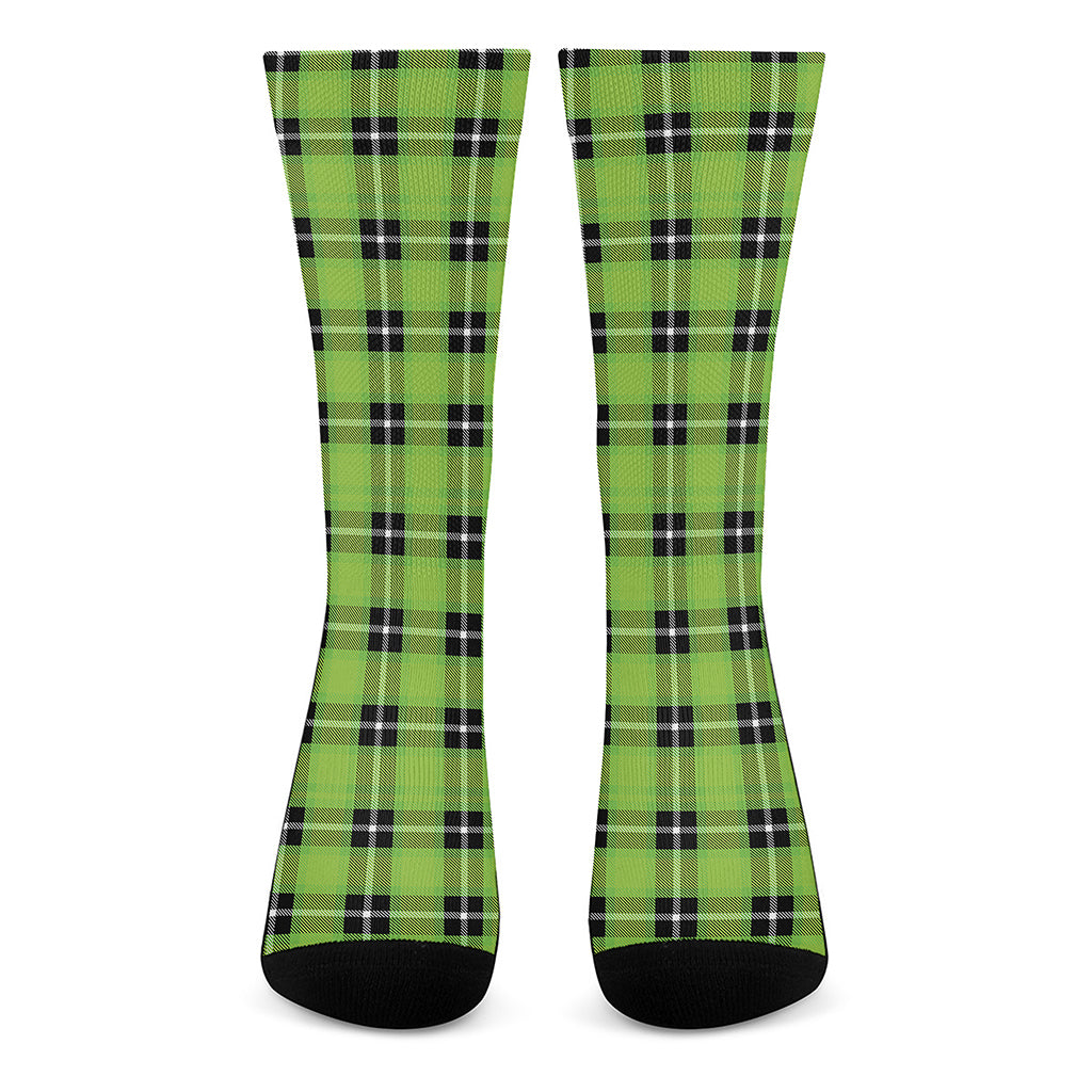 UFO Green Tartan Pattern Print Crew Socks