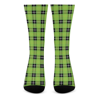 UFO Green Tartan Pattern Print Crew Socks