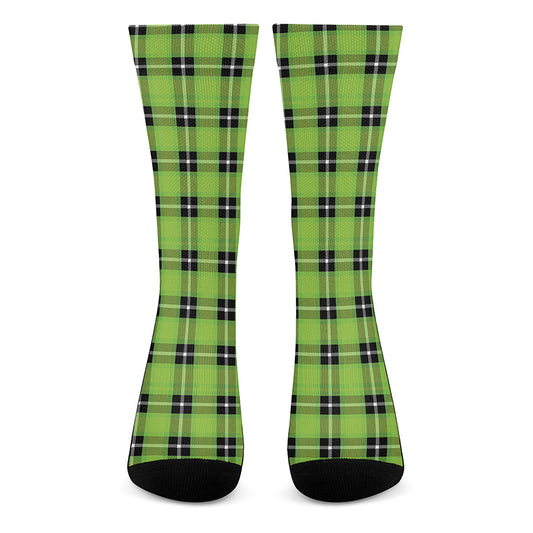 UFO Green Tartan Pattern Print Crew Socks