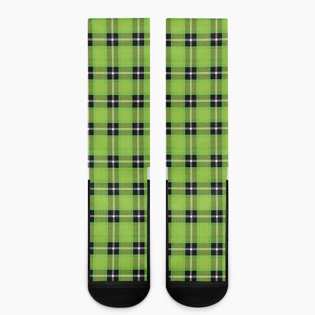 UFO Green Tartan Pattern Print Crew Socks