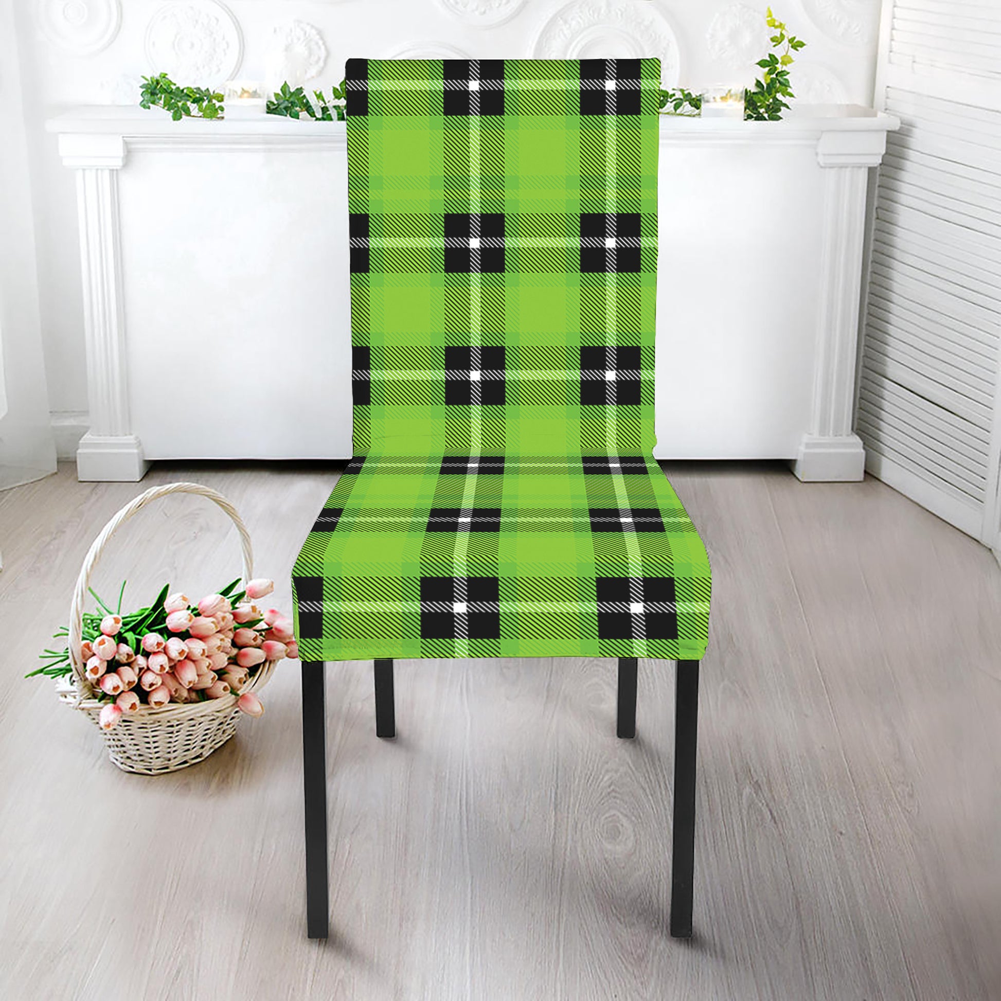 UFO Green Tartan Pattern Print Dining Chair Slipcover