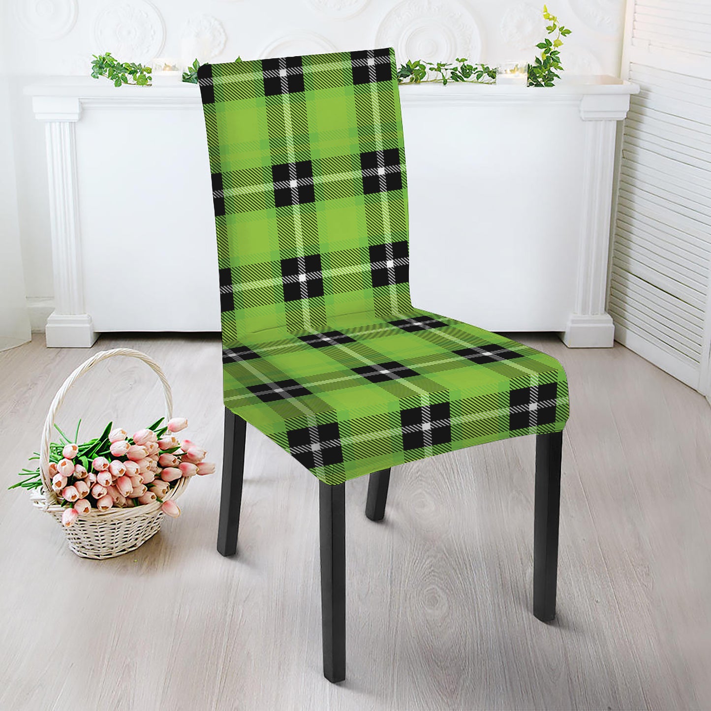 UFO Green Tartan Pattern Print Dining Chair Slipcover