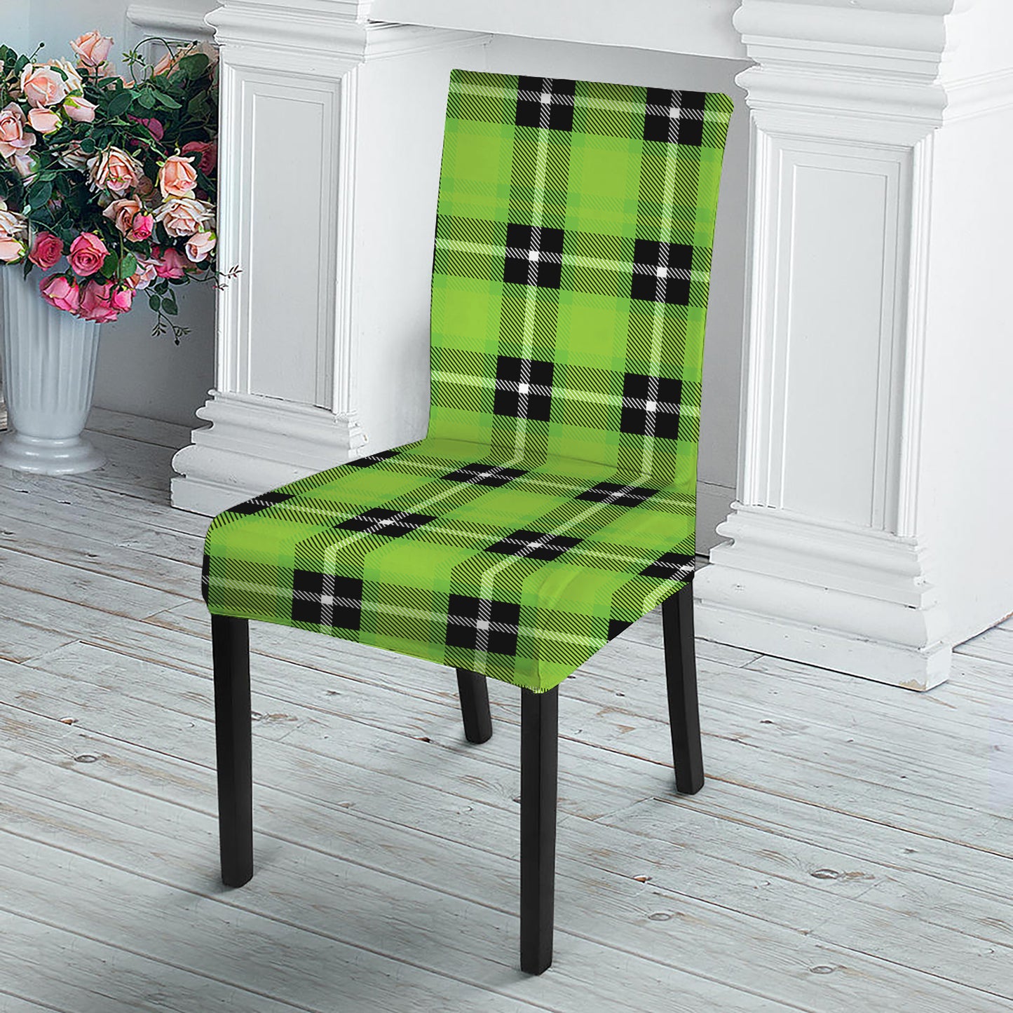 UFO Green Tartan Pattern Print Dining Chair Slipcover