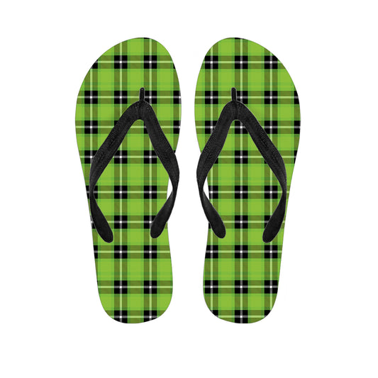 UFO Green Tartan Pattern Print Flip Flops