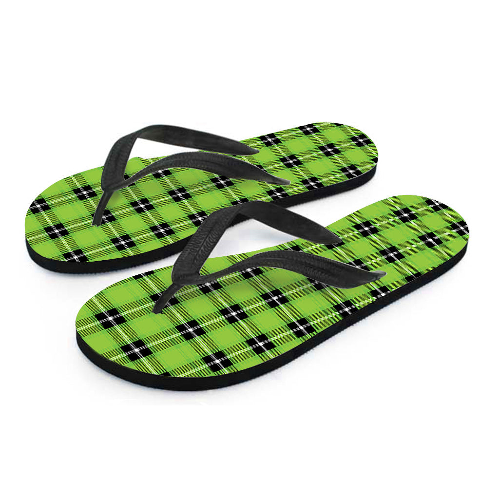 UFO Green Tartan Pattern Print Flip Flops