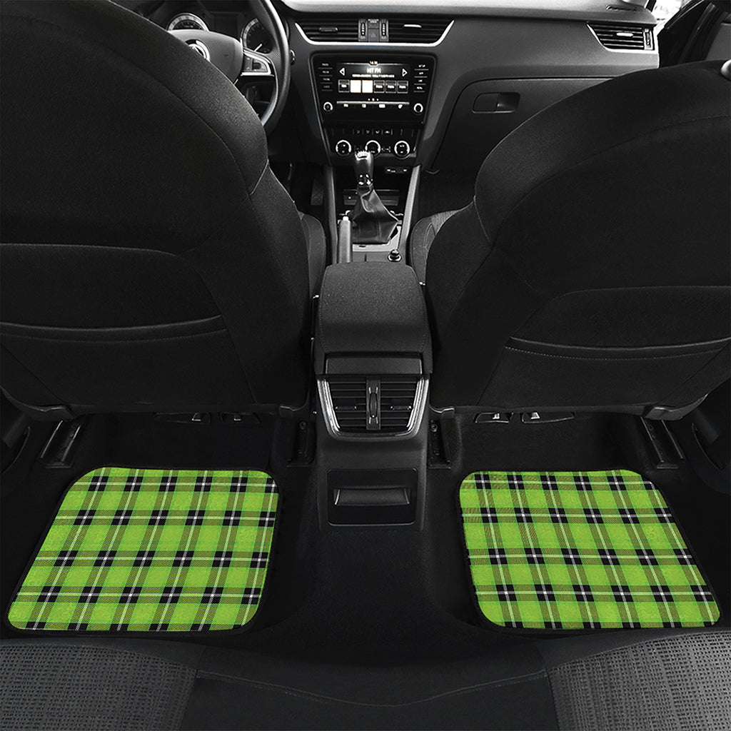 UFO Green Tartan Pattern Print Front and Back Car Floor Mats
