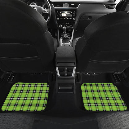 UFO Green Tartan Pattern Print Front and Back Car Floor Mats