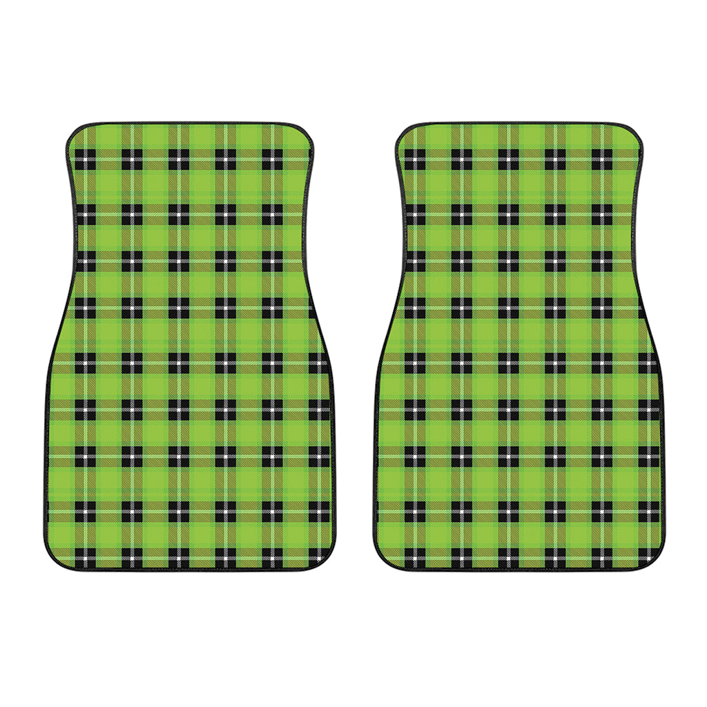 UFO Green Tartan Pattern Print Front Car Floor Mats