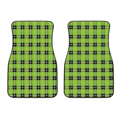 UFO Green Tartan Pattern Print Front Car Floor Mats