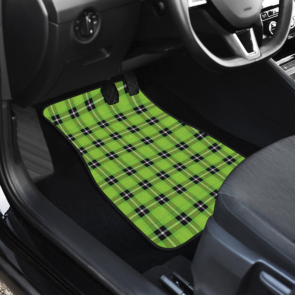 UFO Green Tartan Pattern Print Front Car Floor Mats