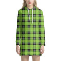 UFO Green Tartan Pattern Print Pullover Hoodie Dress