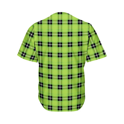 UFO Green Tartan Pattern Print Men's Baseball Jersey