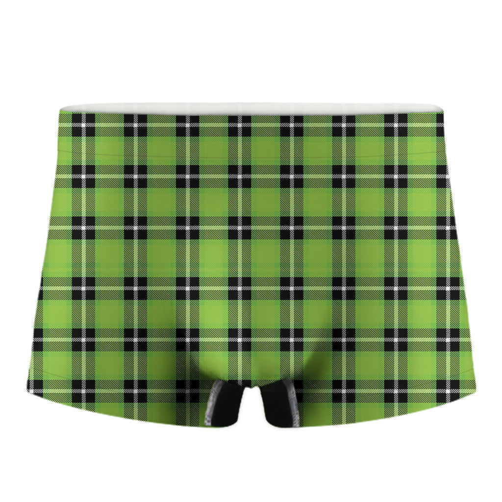UFO Green Tartan Pattern Print Men's Boxer Briefs