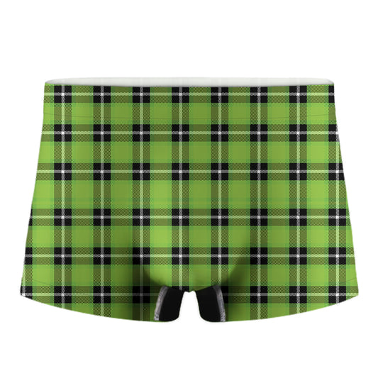 UFO Green Tartan Pattern Print Men's Boxer Briefs