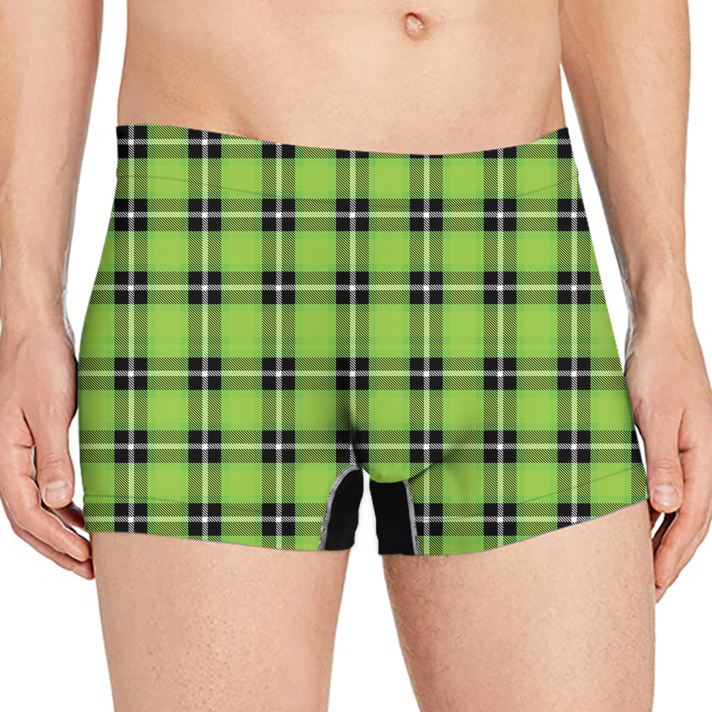 UFO Green Tartan Pattern Print Men's Boxer Briefs