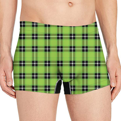 UFO Green Tartan Pattern Print Men's Boxer Briefs