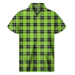 UFO Green Tartan Pattern Print Men's Short Sleeve Shirt