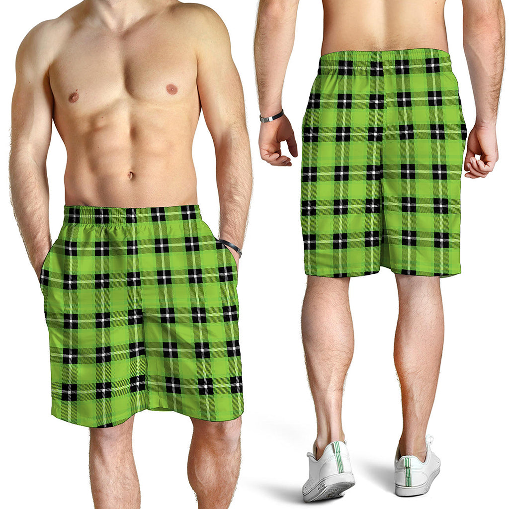 UFO Green Tartan Pattern Print Men's Shorts
