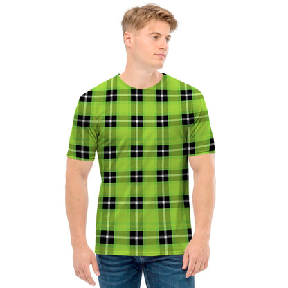 UFO Green Tartan Pattern Print Men's T-Shirt