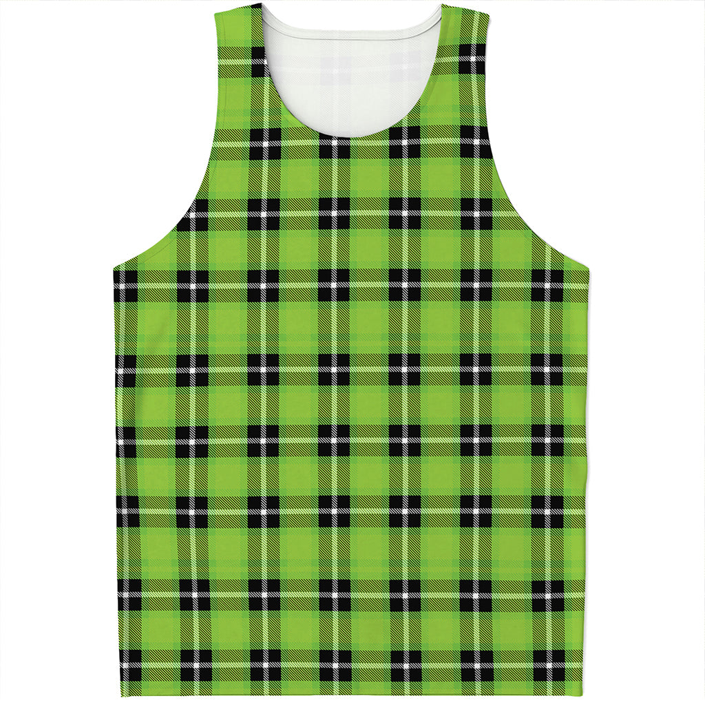 UFO Green Tartan Pattern Print Men's Tank Top