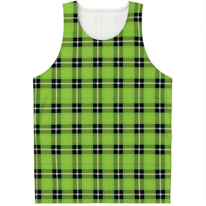UFO Green Tartan Pattern Print Men's Tank Top