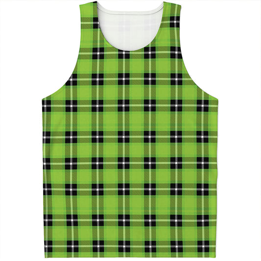 UFO Green Tartan Pattern Print Men's Tank Top