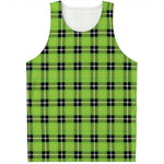 UFO Green Tartan Pattern Print Men's Tank Top
