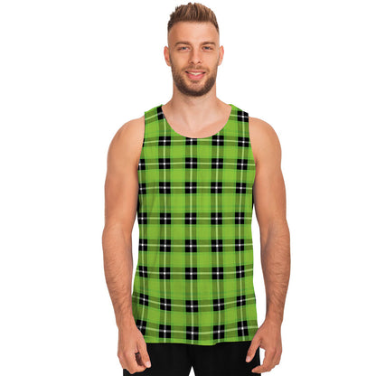 UFO Green Tartan Pattern Print Men's Tank Top