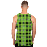 UFO Green Tartan Pattern Print Men's Tank Top