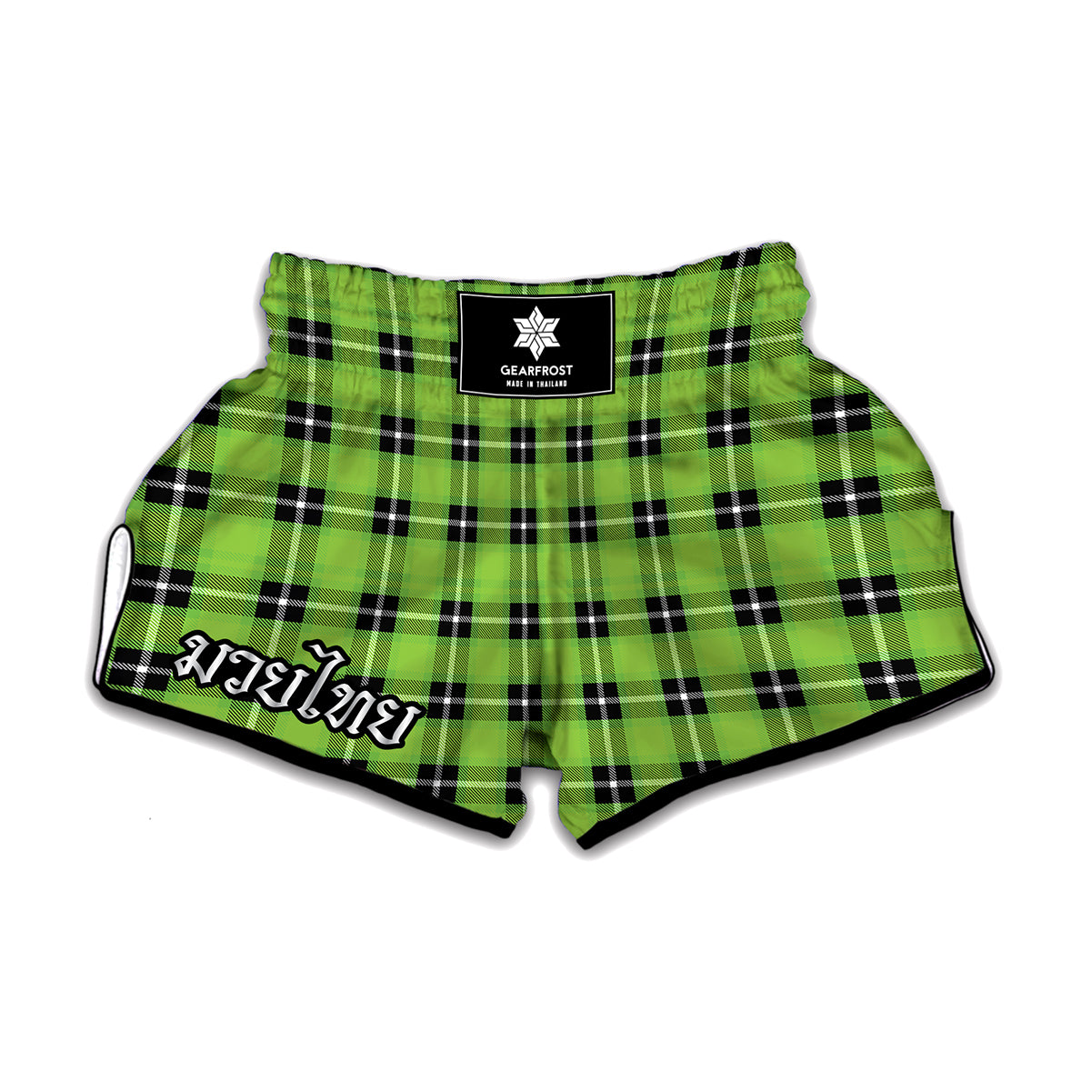 UFO Green Tartan Pattern Print Muay Thai Boxing Shorts