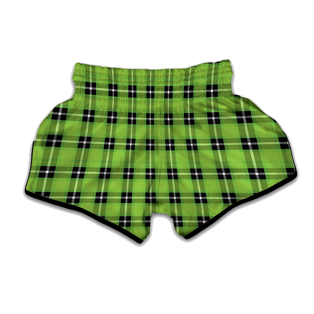 UFO Green Tartan Pattern Print Muay Thai Boxing Shorts