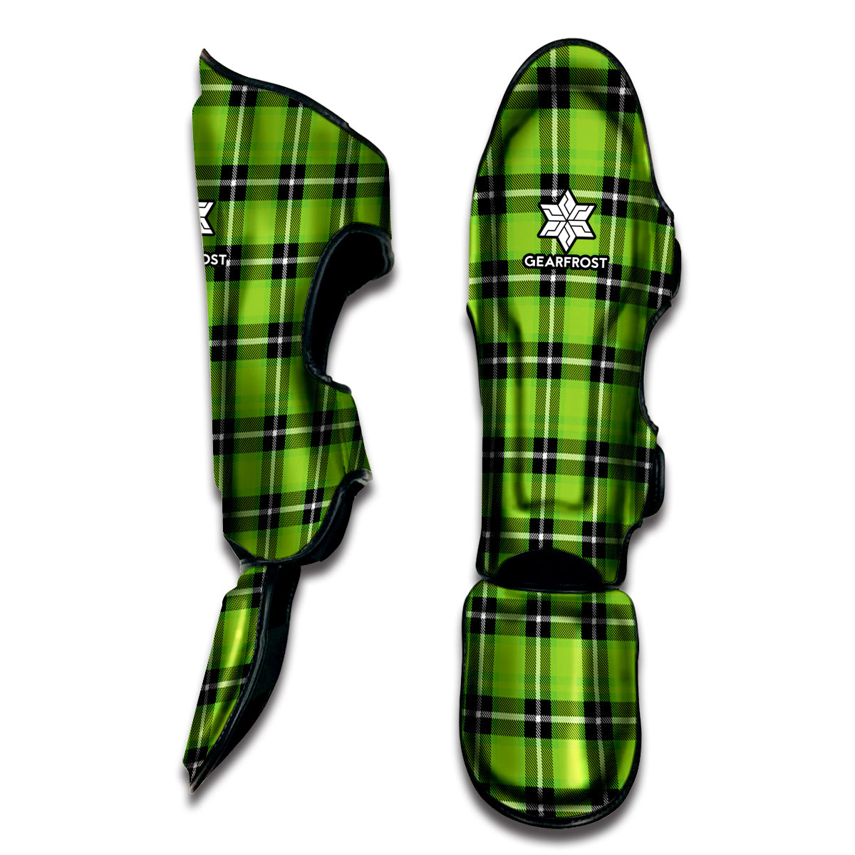 UFO Green Tartan Pattern Print Muay Thai Shin Guard