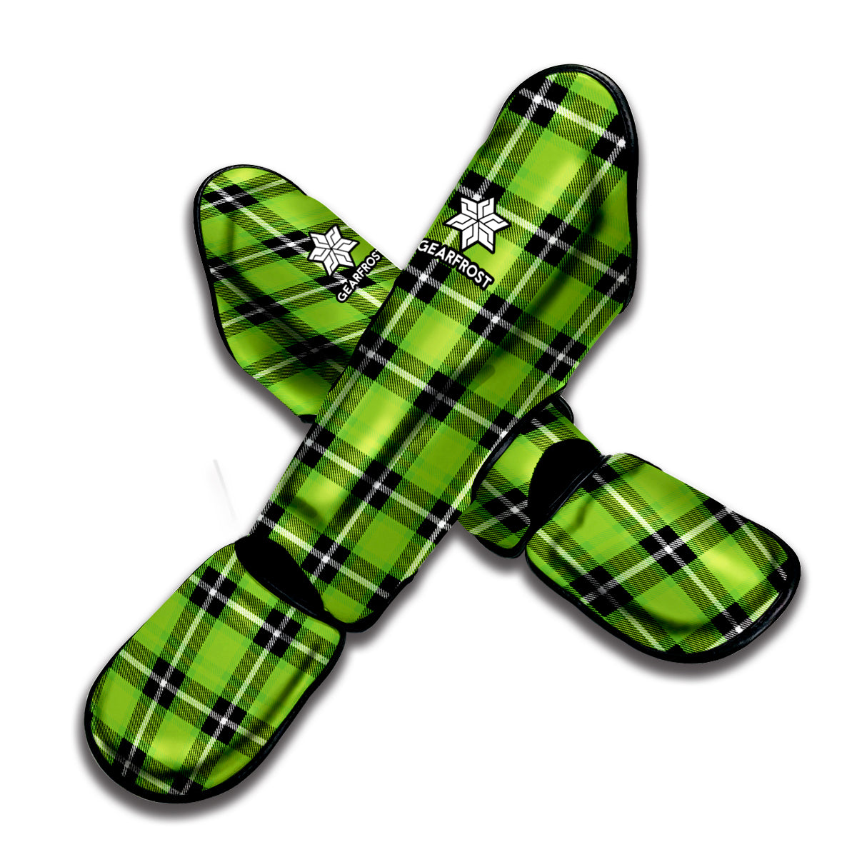 UFO Green Tartan Pattern Print Muay Thai Shin Guard
