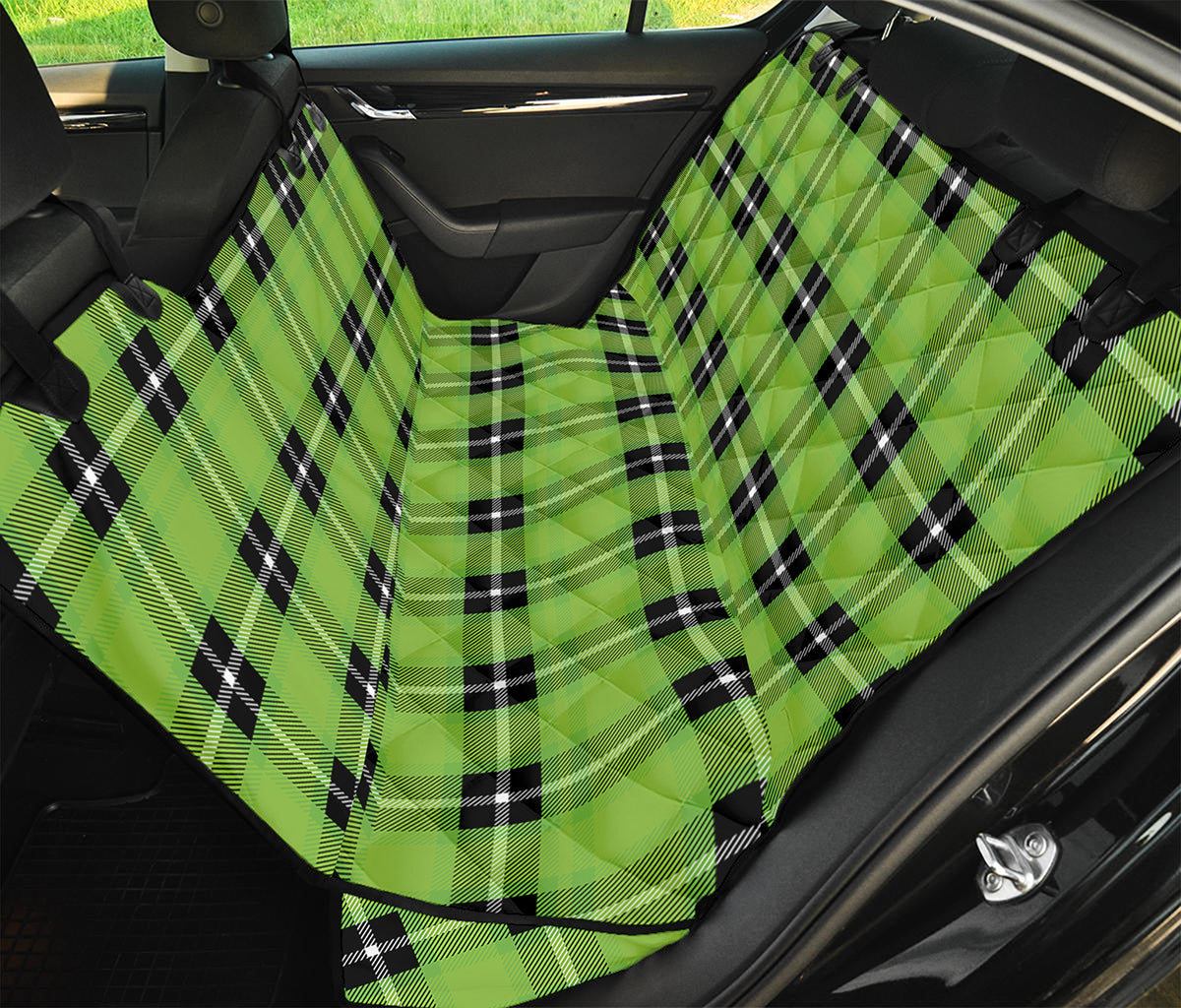 UFO Green Tartan Pattern Print Pet Car Back Seat Cover