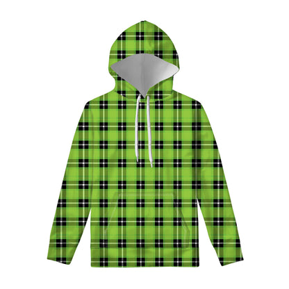 UFO Green Tartan Pattern Print Pullover Hoodie