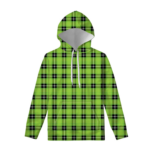 UFO Green Tartan Pattern Print Pullover Hoodie