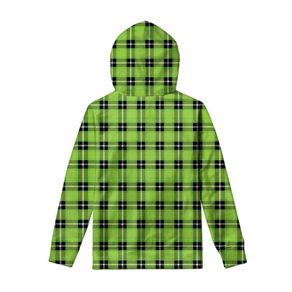 UFO Green Tartan Pattern Print Pullover Hoodie