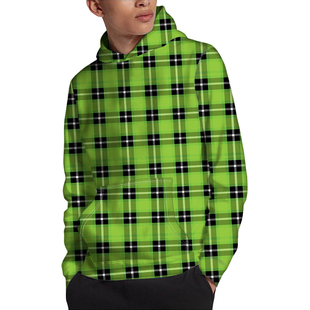 UFO Green Tartan Pattern Print Pullover Hoodie