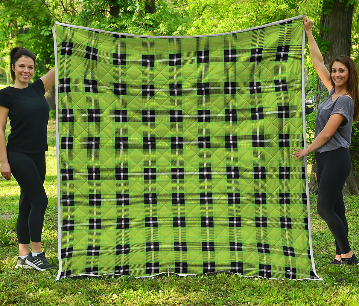 UFO Green Tartan Pattern Print Quilt