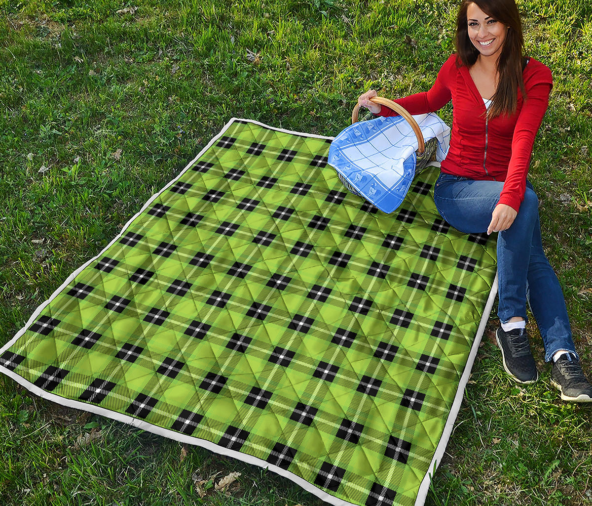 UFO Green Tartan Pattern Print Quilt