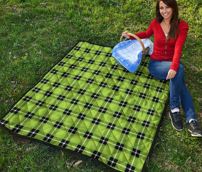 UFO Green Tartan Pattern Print Quilt