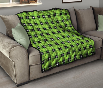 UFO Green Tartan Pattern Print Quilt
