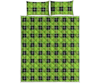 UFO Green Tartan Pattern Print Quilt Bed Set