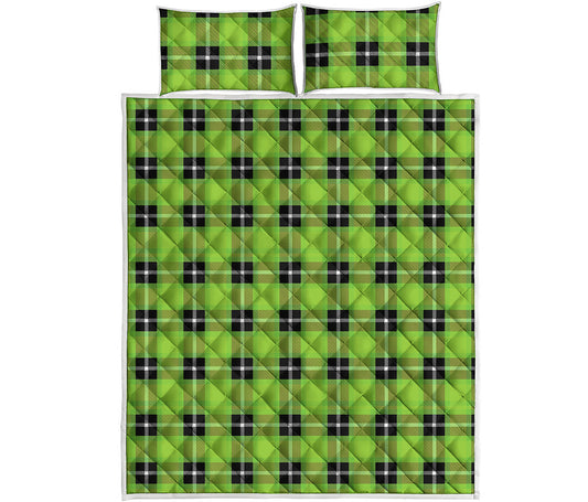 UFO Green Tartan Pattern Print Quilt Bed Set