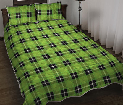 UFO Green Tartan Pattern Print Quilt Bed Set
