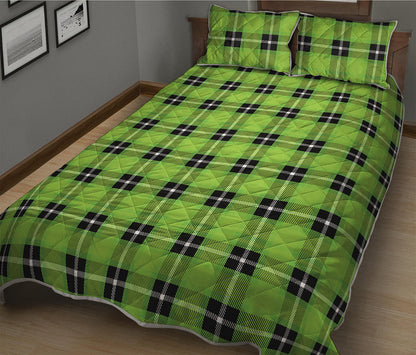 UFO Green Tartan Pattern Print Quilt Bed Set